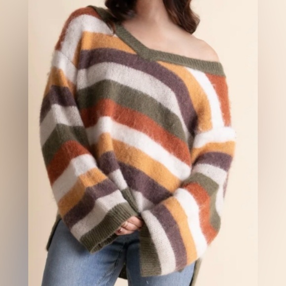 POL V-Neck Playful Multi Striped Sweater - Picture 5 of 6